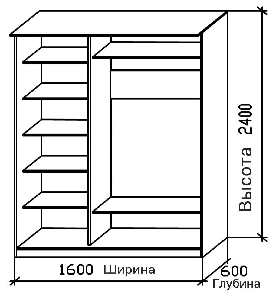 Шкаф-купе 2400х2100х600 чертежи