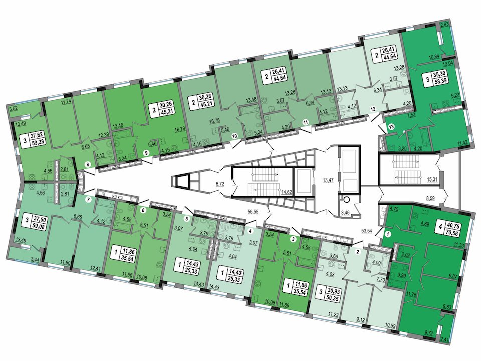 Планировки квартир в ЖК Ёлки 2-15 этаж
