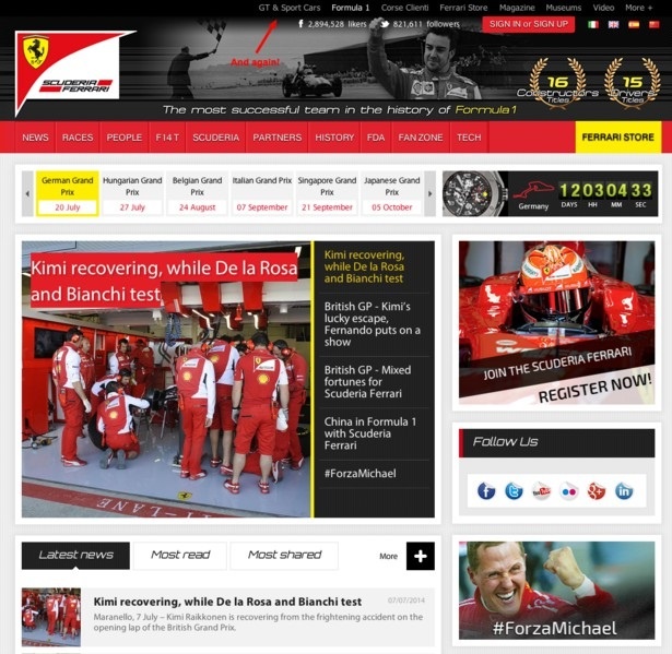 Сайт Ferrari 