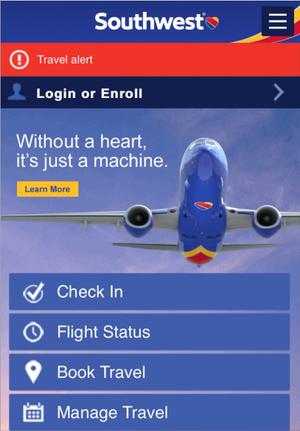 мобильную версию Southwest Airlines