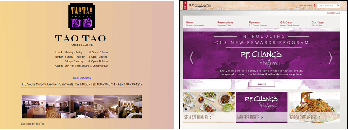 скриншоты сайтов двух разных китайских ресторанов
