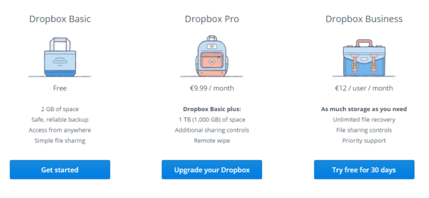 CTA-кнопка на сайте Dropbox