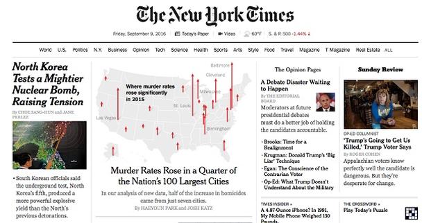 Статистическая графика на главной странице сайта New York Times 9 сентября 2016 г.