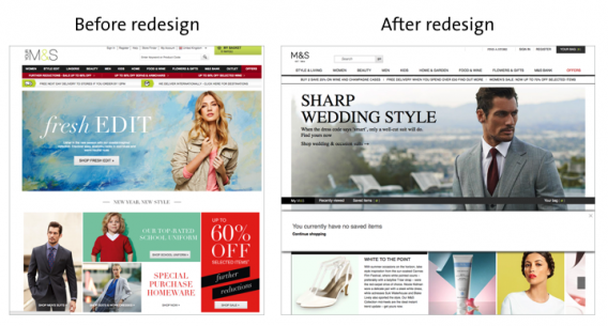 Слева – сайт Marks&Spencers до редизайна, справа – после