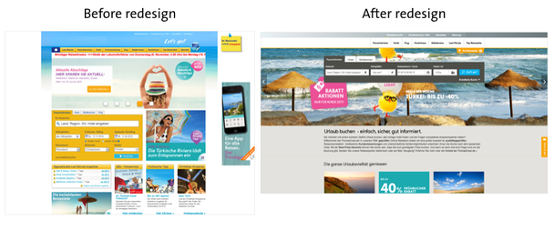 Слева – сайт о путешествиях до редизайна, справа – после