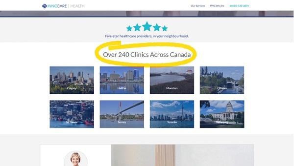 «Более 240 клиник по всей Канаде» (Over 240 Clinics Across Canada)