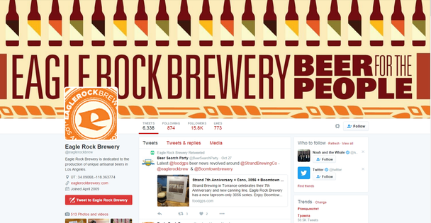 Аккаунт Eagle Rock Brewery в сети микроблогов Twitter