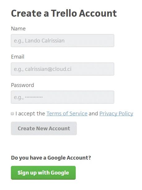 Trello допускает регистрацию через Google-аккаунт