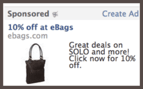 Это объявление в аккаунте Facebook увидит тот, кто задавал поисковый запрос по ключевому слову «Сумки» (Bags).