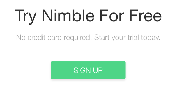 Nimble сразу сообщает, что продукт можно попробовать бесплатно и без указания данных банковской карты.