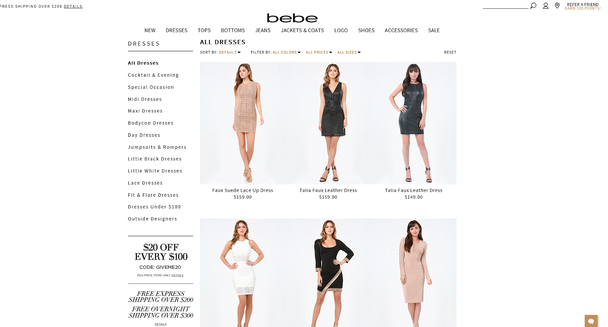 На одной странице в исследовании были изображены платья на www.Bebe.com