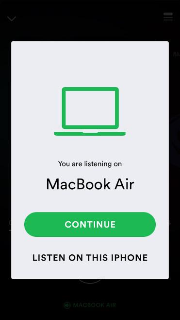 «Вы слушаете на MacBook Air. Продолжить слушать на этом iPhone.»