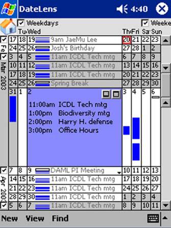 реализация концепции Bifocal Display в календаре, установленном на карманном компьютере