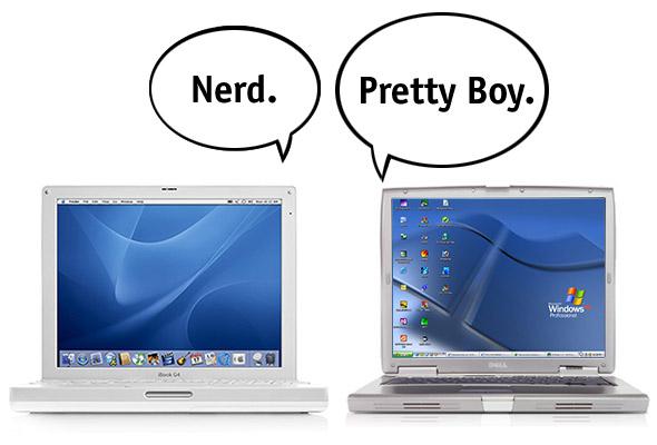 Компьютеры разных производителей «ругаются». Слева: «Ботаник!». Справа: «Пижон!».