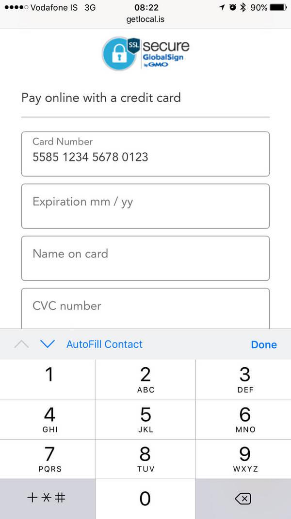 Упрощение ввода номера кредитной карты с помощью мобильной клавиатуры