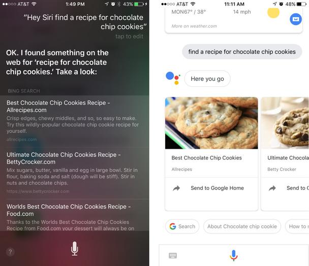 И Siri, и Google Assistant могут выполнить голосовую команду по поиску рецепта, но затем требуется, чтобы пользователи коснулись экрана, выбрали результат и самостоятельно завершили задачу