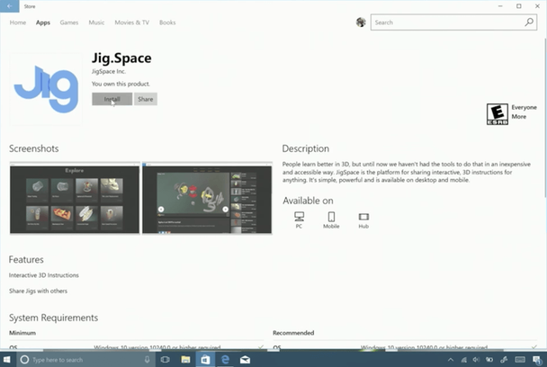 PWA от Jig.space показан в Windows Store как загружаемое десктопное приложение