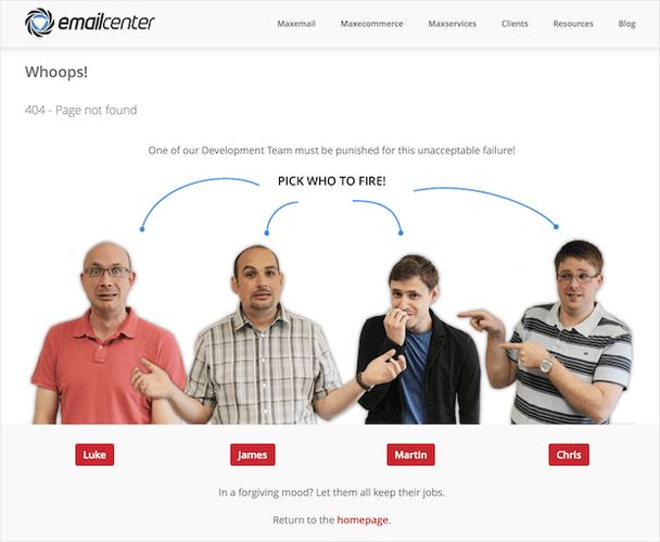 Email Center UK: интерактивная страница 404