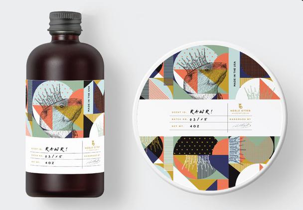 geometric packaging design with lots of detail