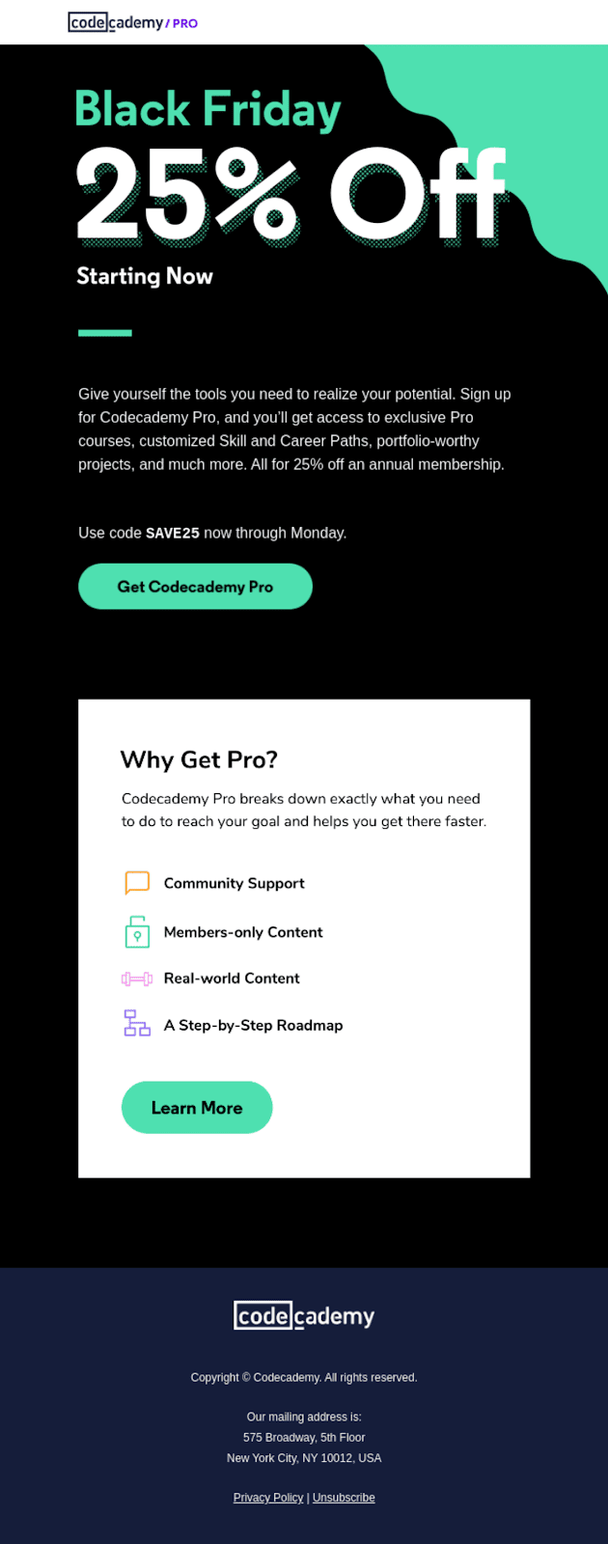 Что вы получаете с Codecademy Pro: Поддержку сообщества Эксклюзивный контент Возможность изучить реальные проекты Пошаговую инструкцию