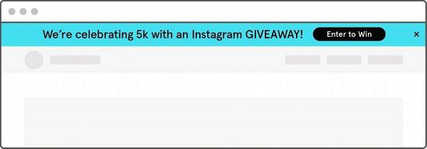 Панель оповещений «Мы отмечаем 5k подписчиков гивэвеем в Instagram! Кнопка “Участвовать”»