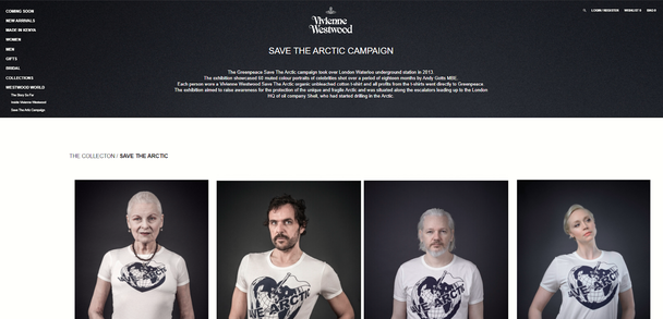 Официальный сайт бренда Vivienne Westwood и его благотворительная кампания в поддержку проекта Гринпис «Спасите Арктику» (Greenpeace ‘Save the Arctic’). Кампанию поддержали многие знаменитости