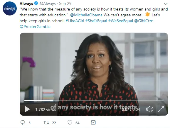 «Мерилом любого общества является то, как оно относится к женщинам и девушкам. И это начинается с образования» @MichelleObama #LikeAGirl