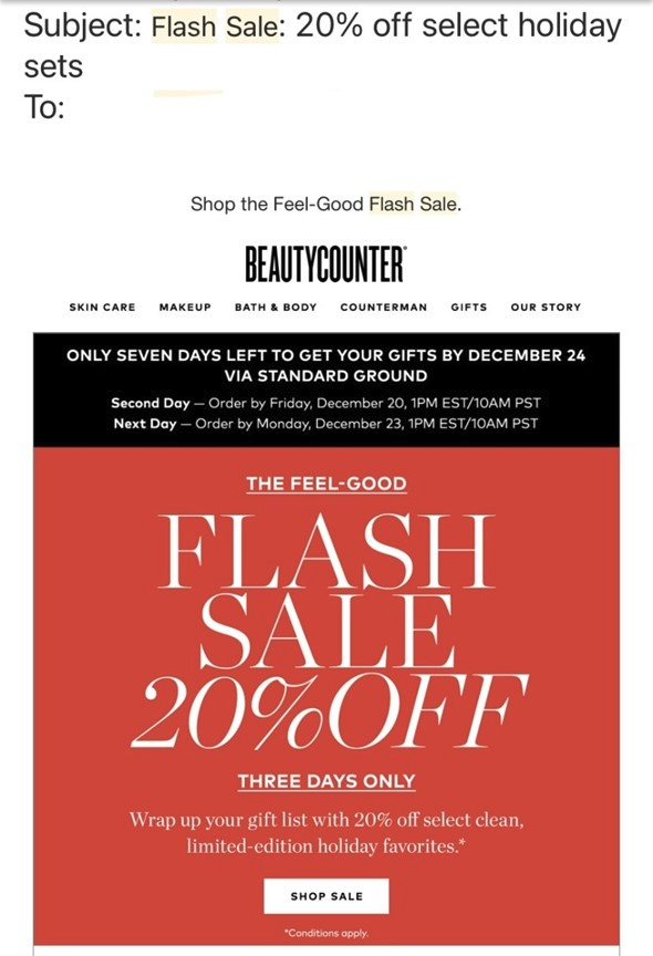 Бренд Beautycounter сообщает о 3-дневной флеш-распродаже: «Флеш-распродажа: скидка 20% на подарочные наборы».