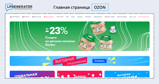 Главная страница маркетплейса Ozon