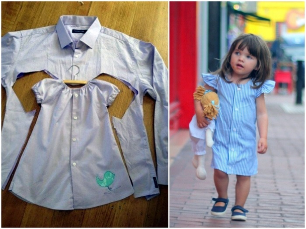 Люди переделывали старые вещи из-за дефицита товаров или экономической нестабильности. Например, шили детям платья из ношеных отцовских рубашек. 