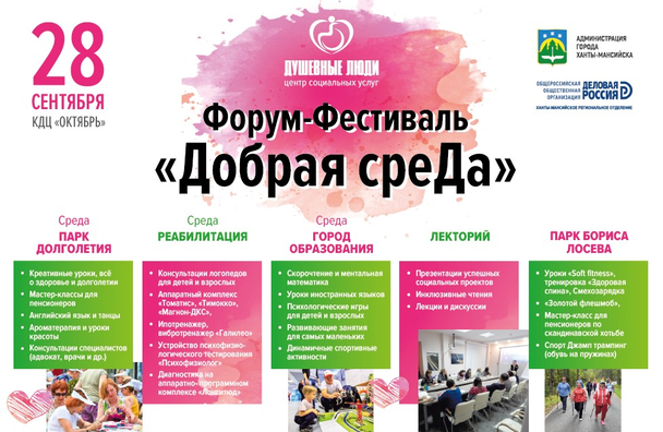 Форум фестиваль «Добрая среда» — это инициатива администрации города Ханты-Мансийска, стремящейся обратить внимание общественности на вопросы улучшения качества жизни граждан старшего поколения и людей с ограниченными возможностями здоровья.