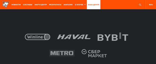 Спонсоры киберспортивной команды Virtus.Pro, скриншот с официального сайта команды