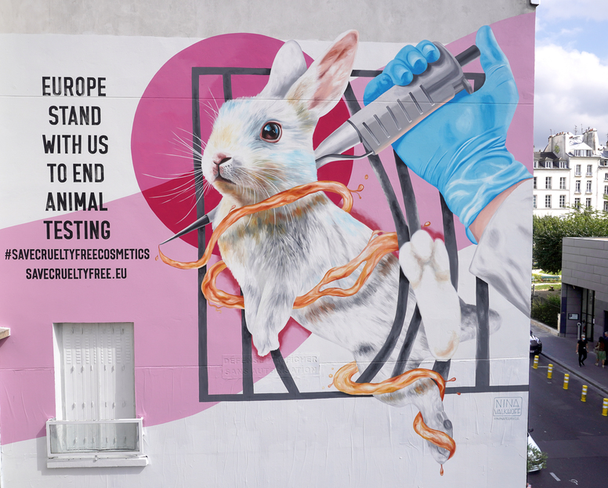реклама компании Dove, нарисованная на фасаде здания