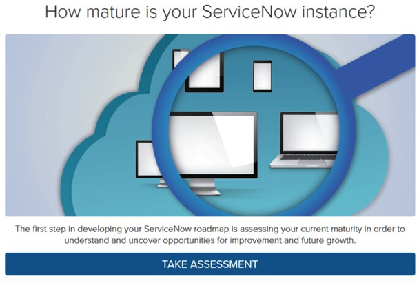 На сайте компании Accenture пользователям предлагают пройти тест и узнать текущий уровень зрелости их версии ServiceNow