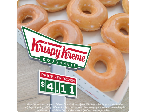 Акция Krispy Kreme в 2022 году: дюжина пончиков по цене галлона бензина.